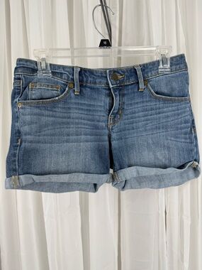 Mossimo Mid Rise Midi Denim Shorts Size 2 26 Stretch Cuffed Hem